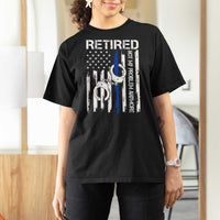 Police Retirement T Shirt For Women Retired Not My Problem Anymore Handcuffs US Flag Retired Police Graphic