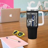 Police Retirement Tumbler With Handle Retired Not My Problem Anymore Handcuffs US Flag Retired Police Graphic