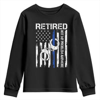 Police Retirement Youth Sweatshirt Retired Not My Problem Anymore Handcuffs US Flag Retired Police Graphic