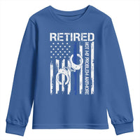 Police Retirement Youth Sweatshirt Retired Not My Problem Anymore Handcuffs US Flag Retired Police Graphic
