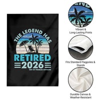 The Legend Has Retired 2026 Garden Flag Vintage Tropical Beach Sunset Graphic Ocean Vibes