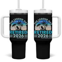 The Legend Has Retired 2026 Tumbler With Handle Vintage Tropical Beach Sunset Graphic Ocean Vibes