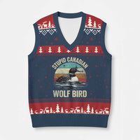 Stupid Canadian Wolf Bird V-Neck Knit Sweater Vest Funny Retro LGBT Romance Hockey Fan - Wonder Print Shop