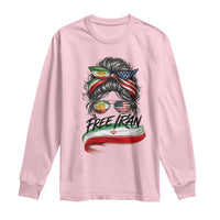 Free Iran Long Sleeve Shirt Persian American Pride Lion Sun Flag Messy Bun