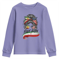 Free Iran Youth Sweatshirt Persian American Pride Lion Sun Flag Messy Bun