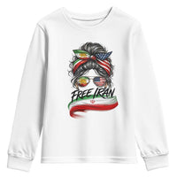 Free Iran Youth Sweatshirt Persian American Pride Lion Sun Flag Messy Bun