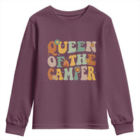 Camper Queen Youth Sweatshirt Retro Groovy Funny Women Girls RV Camping Lovers - Wonder Print Shop