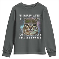 Tummy Ache Survivor Cat Meme Youth Sweatshirt Vintage 90s Graphic Funny Stomach Issues Bootleg - Wonder Print Shop