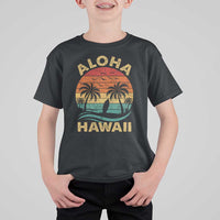 Aloha Hawaii T Shirt For Kid Retro Hawaiian Island Palm Beach Surfboard Surf - Wonder Print Shop