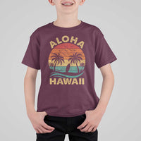 Aloha Hawaii T Shirt For Kid Retro Hawaiian Island Palm Beach Surfboard Surf - Wonder Print Shop