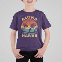 Aloha Hawaii T Shirt For Kid Retro Hawaiian Island Palm Beach Surfboard Surf - Wonder Print Shop