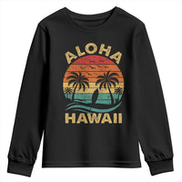 Aloha Hawaii Youth Sweatshirt Retro Hawaiian Island Palm Beach Surfboard Surf - Wonder Print Shop