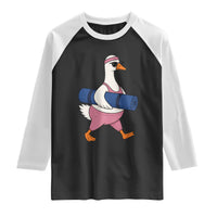 Yoga Goose Carrying Mat Raglan Shirt Funny Yogi Workout Fitness Graphic