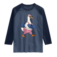 Yoga Goose Carrying Mat Raglan Shirt Funny Yogi Workout Fitness Graphic