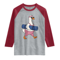 Yoga Goose Carrying Mat Raglan Shirt Funny Yogi Workout Fitness Graphic