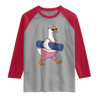 Yoga Goose Carrying Mat Raglan Shirt Funny Yogi Workout Fitness Graphic