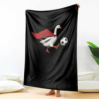 Morocco Soccer Throw Blanket Funny Goose Wearing Moroccan Flag Patriotic Football Fan Graphic