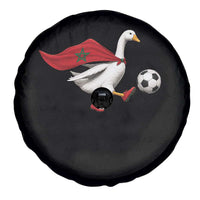 Morocco Soccer Spare Tire Cover Funny Goose Wearing Moroccan Flag Patriotic Football Fan Graphic