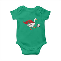 Morocco Soccer Baby Onesie Funny Goose Wearing Moroccan Flag Patriotic Football Fan Graphic