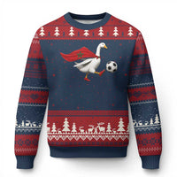 Morocco Soccer Ugly Christmas Sweater Funny Goose Wearing Moroccan Flag Patriotic Football Fan Graphic