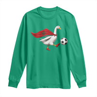 Morocco Soccer Long Sleeve Shirt Funny Goose Wearing Moroccan Flag Patriotic Football Fan Graphic