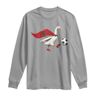 Morocco Soccer Long Sleeve Shirt Funny Goose Wearing Moroccan Flag Patriotic Football Fan Graphic