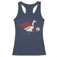 Morocco Soccer Racerback Tank Top Funny Goose Wearing Moroccan Flag Patriotic Football Fan Graphic
