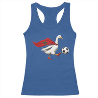 Morocco Soccer Racerback Tank Top Funny Goose Wearing Moroccan Flag Patriotic Football Fan Graphic