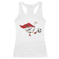 Morocco Soccer Racerback Tank Top Funny Goose Wearing Moroccan Flag Patriotic Football Fan Graphic