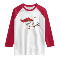 Morocco Soccer Raglan Shirt Funny Goose Wearing Moroccan Flag Patriotic Football Fan Graphic