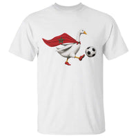 Morocco Soccer T Shirt Funny Goose Wearing Moroccan Flag Patriotic Football Fan Graphic