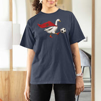 Morocco Soccer T Shirt For Women Funny Goose Wearing Moroccan Flag Patriotic Football Fan Graphic