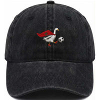 Morocco Soccer Washed Cotton Baseball Cap Funny Goose Wearing Moroccan Flag Patriotic Football Fan Graphic