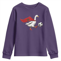 Morocco Soccer Youth Sweatshirt Funny Goose Wearing Moroccan Flag Patriotic Football Fan Graphic