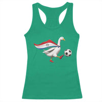 Funny Paraguay Soccer Racerback Tank Top Goose Wearing Paraguayan Flag Patriotic Football Fan Graphic