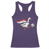 Funny Paraguay Soccer Racerback Tank Top Goose Wearing Paraguayan Flag Patriotic Football Fan Graphic