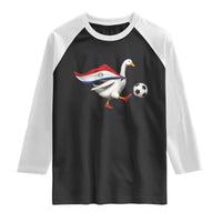 Funny Paraguay Soccer Raglan Shirt Goose Wearing Paraguayan Flag Patriotic Football Fan Graphic