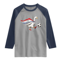 Funny Paraguay Soccer Raglan Shirt Goose Wearing Paraguayan Flag Patriotic Football Fan Graphic