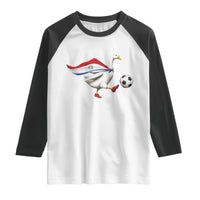 Funny Paraguay Soccer Raglan Shirt Goose Wearing Paraguayan Flag Patriotic Football Fan Graphic