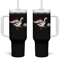 Funny Paraguay Soccer Tumbler With Handle Goose Wearing Paraguayan Flag Patriotic Football Fan Graphic