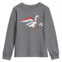 Funny Paraguay Soccer Youth Sweatshirt Goose Wearing Paraguayan Flag Patriotic Football Fan Graphic