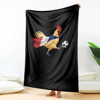 Funny France Soccer Throw Blanket Rooster Wearing French Flag Patriotic Football Fan Graphic