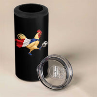 Funny France Soccer 4 in 1 Can Cooler Tumbler Rooster Wearing French Flag Patriotic Football Fan Graphic