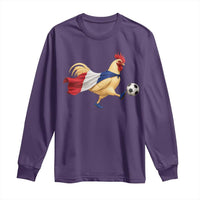 Funny France Soccer Long Sleeve Shirt Rooster Wearing French Flag Patriotic Football Fan Graphic