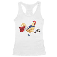 Funny France Soccer Racerback Tank Top Rooster Wearing French Flag Patriotic Football Fan Graphic