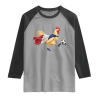 Funny France Soccer Raglan Shirt Rooster Wearing French Flag Patriotic Football Fan Graphic