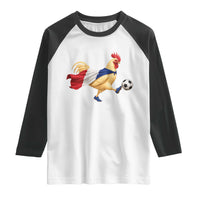 Funny France Soccer Raglan Shirt Rooster Wearing French Flag Patriotic Football Fan Graphic