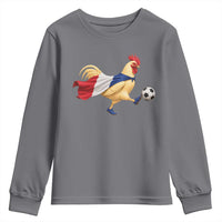 Funny France Soccer Youth Sweatshirt Rooster Wearing French Flag Patriotic Football Fan Graphic