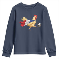 Funny France Soccer Youth Sweatshirt Rooster Wearing French Flag Patriotic Football Fan Graphic