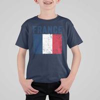 Vintage France Flag Distressed French Pride Patriotic Soccer Fan Graphic T Shirt For Kid